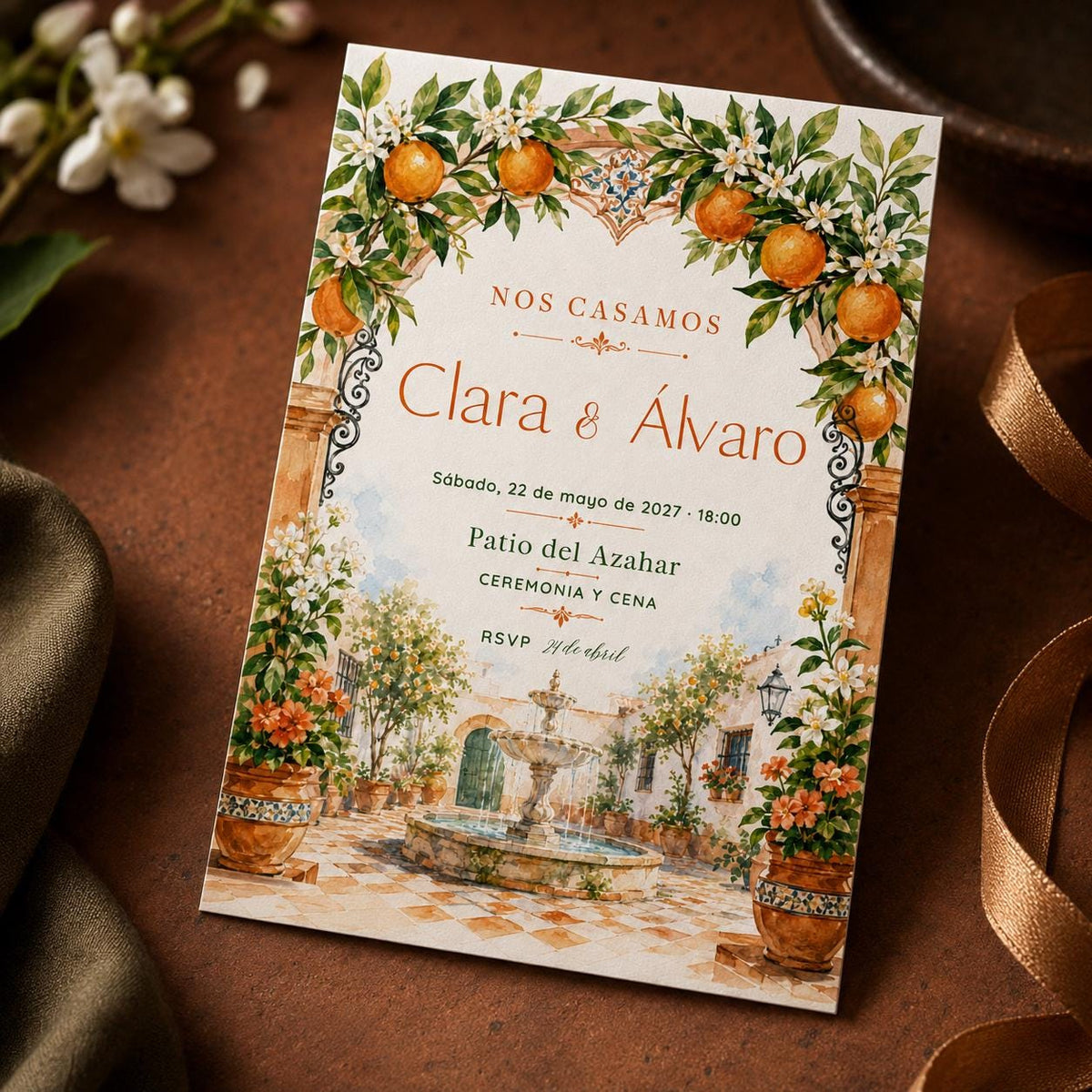 Orange Spanish Wedding Invitation — wedding stationery by VoltBy