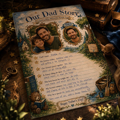 Our Dad Story Father's Day Memory Page in blue and cream
