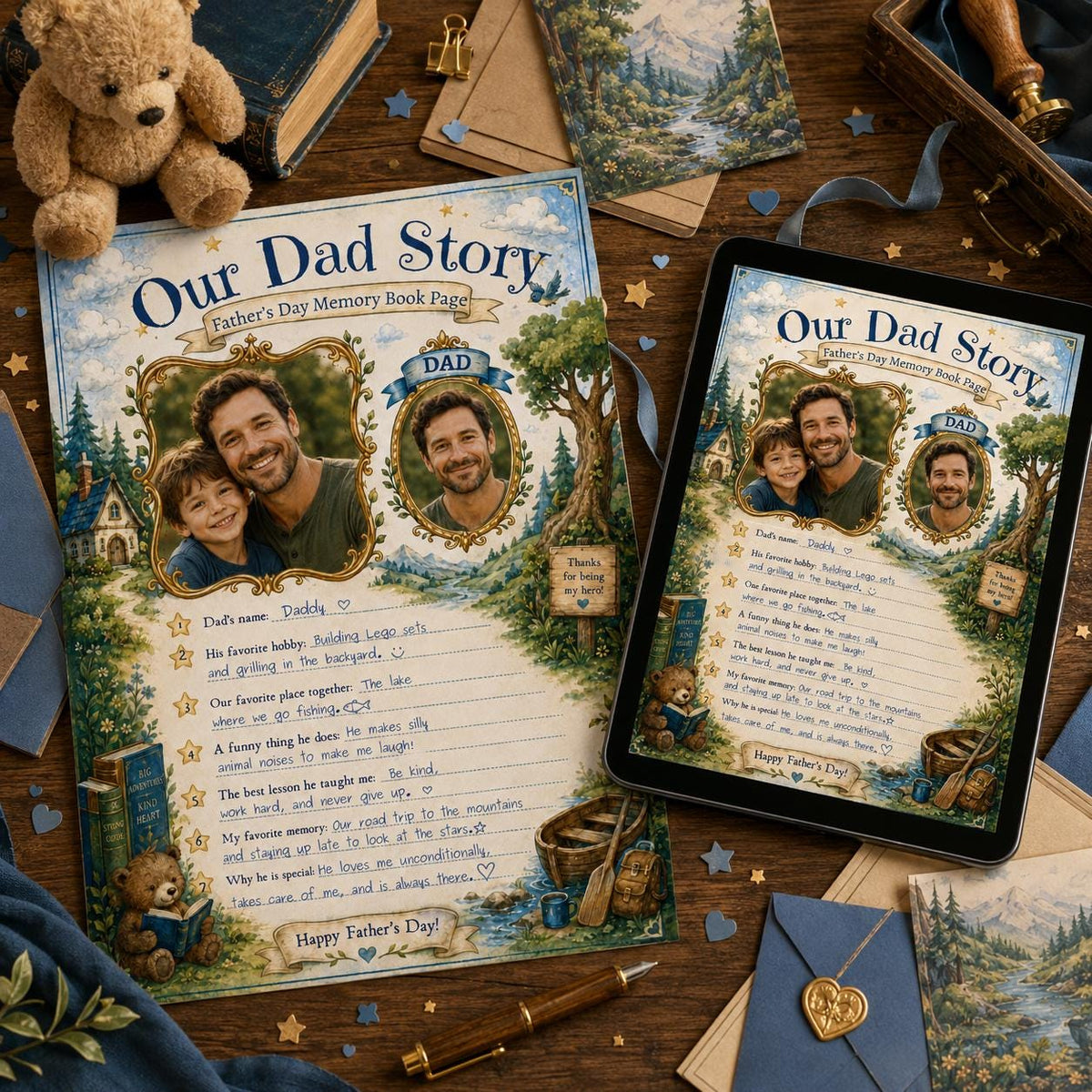 Our Dad Story Father's Day Memory Page — castle and storybook design