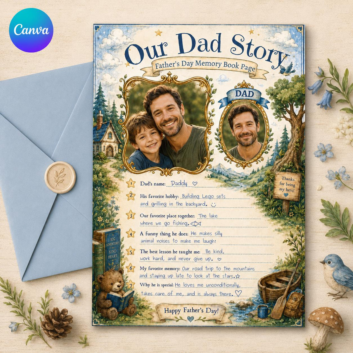 Our Dad Story Father's Day Memory Page — keepsake printable you personalize in Canva