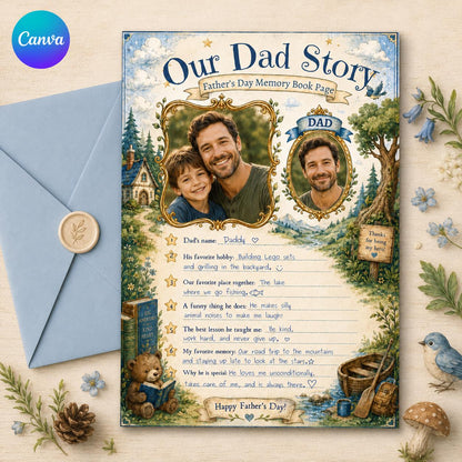 Our Dad Story Father's Day Memory Page — keepsake printable you personalize in Canva