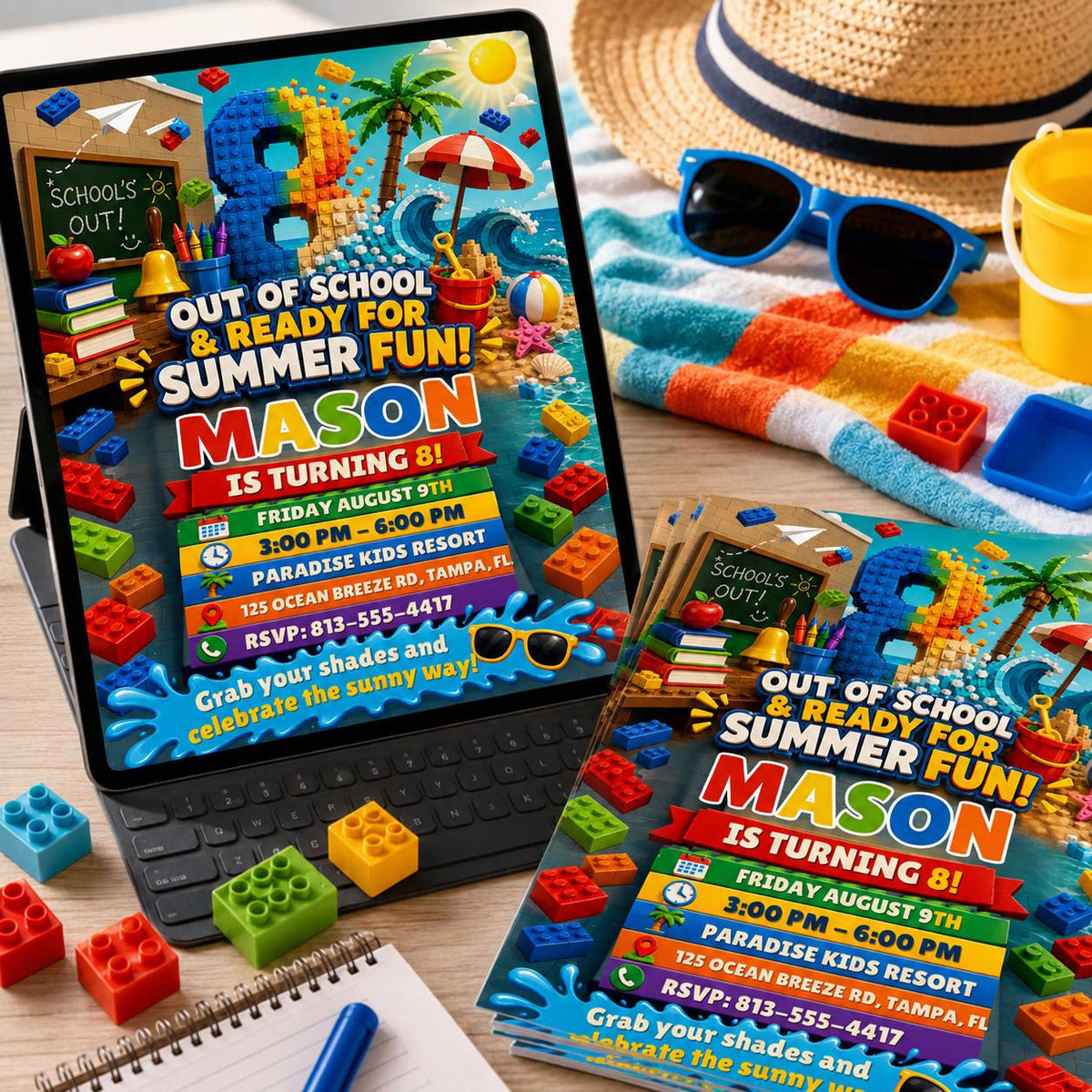 Out of School Summer Fun 8th Birthday Block Party Invitation — printable invitation from VoltBy