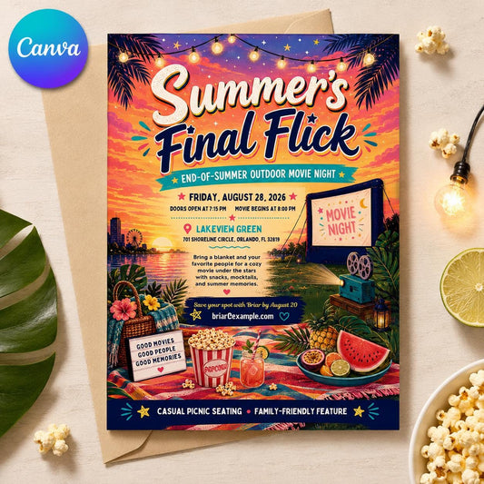 Outdoor Movie Night Invitation — editable Canva template