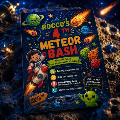 Outer Space 4th Birthday Invitation for Boys — digital invitation, instant download