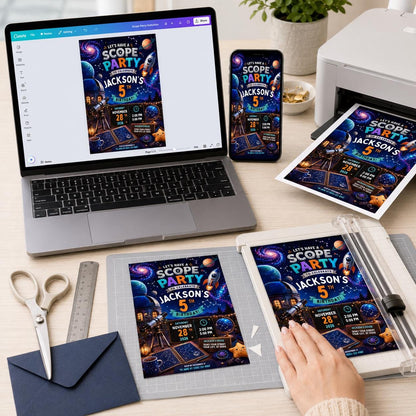 Outer Space 5th Birthday Invitation — invitation you personalize in Canva