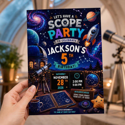 Outer Space 5th Birthday Invitation — 5th birthday party stationery by VoltBy