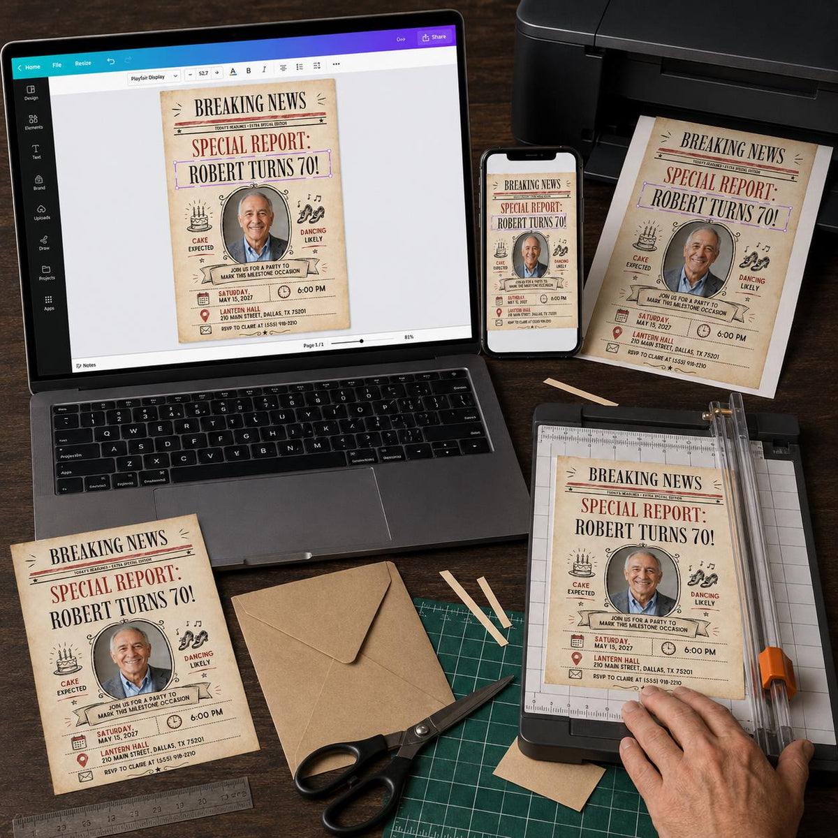 Oval Photo Breaking News 70th Birthday Invitation — invitation you personalize in Canva