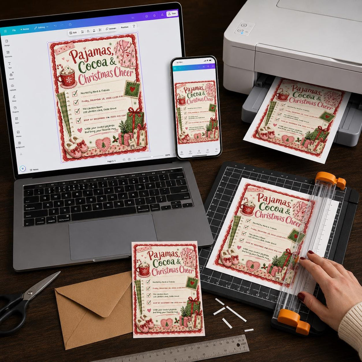 Pajamas Cocoa and Christmas Cheer Party Invitation — digital invitation, instant download