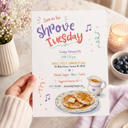 Pancake Shrove Tuesday Invitation — dinner party stationery by VoltBy