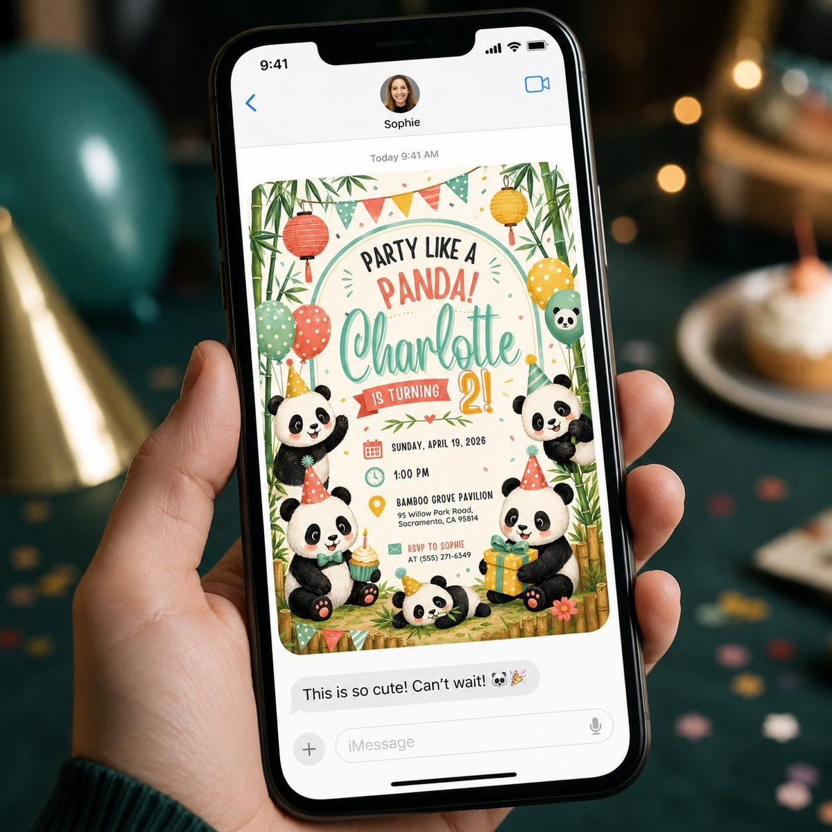 Panda 2nd Birthday Invitation — print-ready 2nd birthday party design from VoltBy