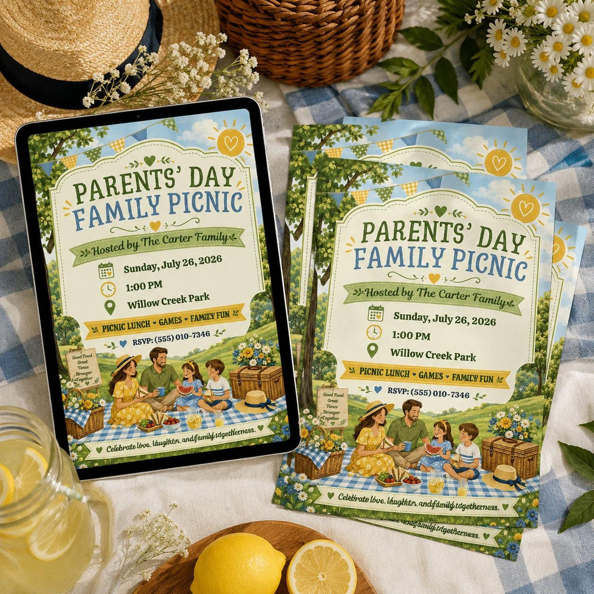 Parents Day Family Picnic Invitation — print-ready family gathering design from VoltBy