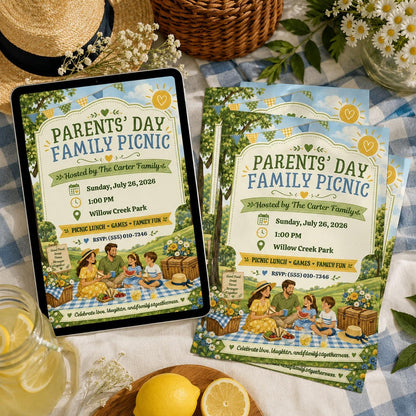 Parents Day Family Picnic Invitation — print-ready family gathering design from VoltBy