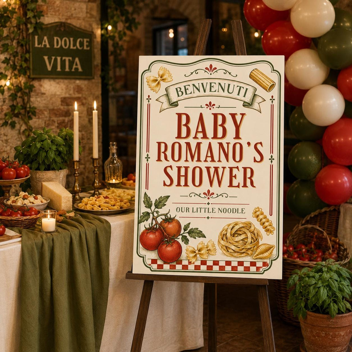 Pasta Italian Baby Shower Welcome Sign — digital welcome sign, instant download