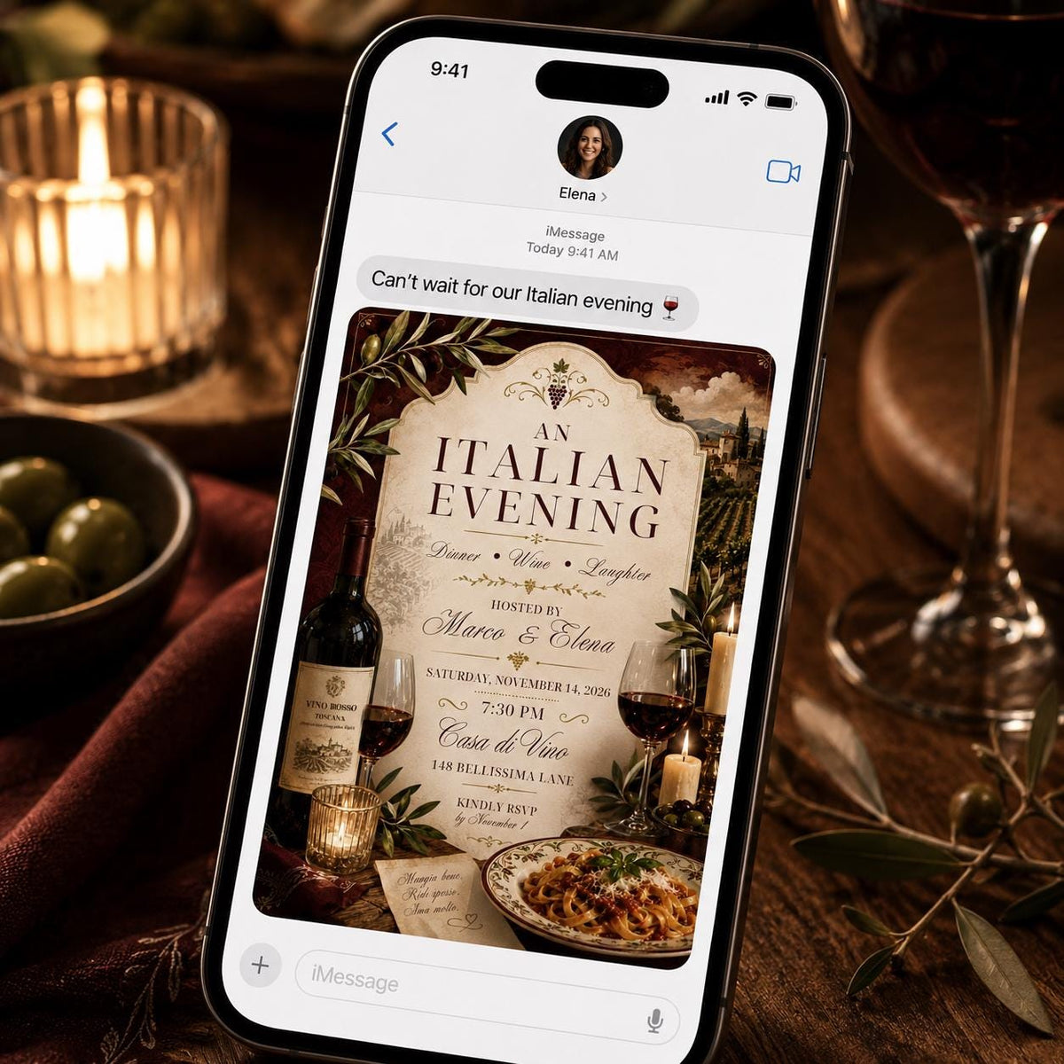 Pasta Italian Dinner Party Invitation — invitation you personalize in Canva