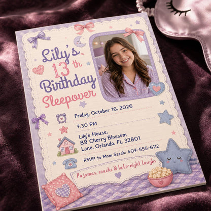 Pastel 13th Birthday Sleepover Invitation for Girls — invitation you personalize in Canva