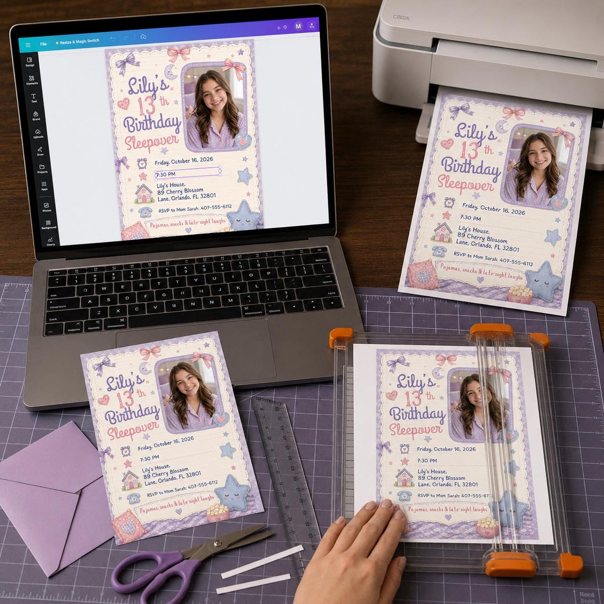 Pastel 13th Birthday Sleepover Invitation for Girls — print-ready 13th birthday party design from VoltBy