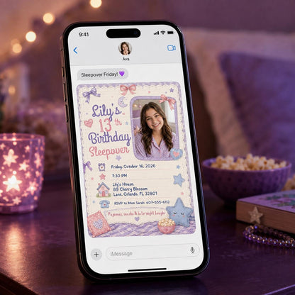 Pastel 13th Birthday Sleepover Invitation for Girls — digital invitation, instant download