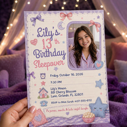 Pastel 13th Birthday Sleepover Invitation for Girls — 13th birthday party stationery by VoltBy