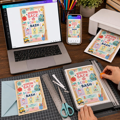 Pastel Back to School Bash Invitation — print-ready back-to-school event design from VoltBy