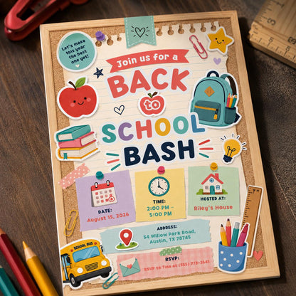 Pastel Back to School Bash Invitation — digital invitation, instant download