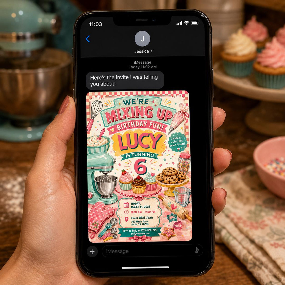 Pastel Baking 6th Birthday Invitation — invitation you personalize in Canva