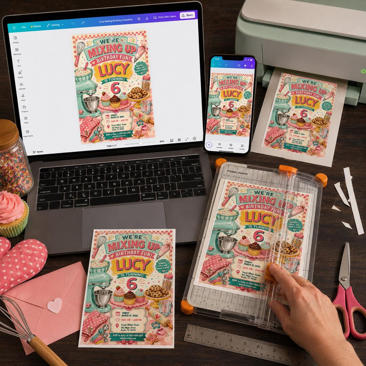 Pastel Baking 6th Birthday Invitation — digital invitation, instant download