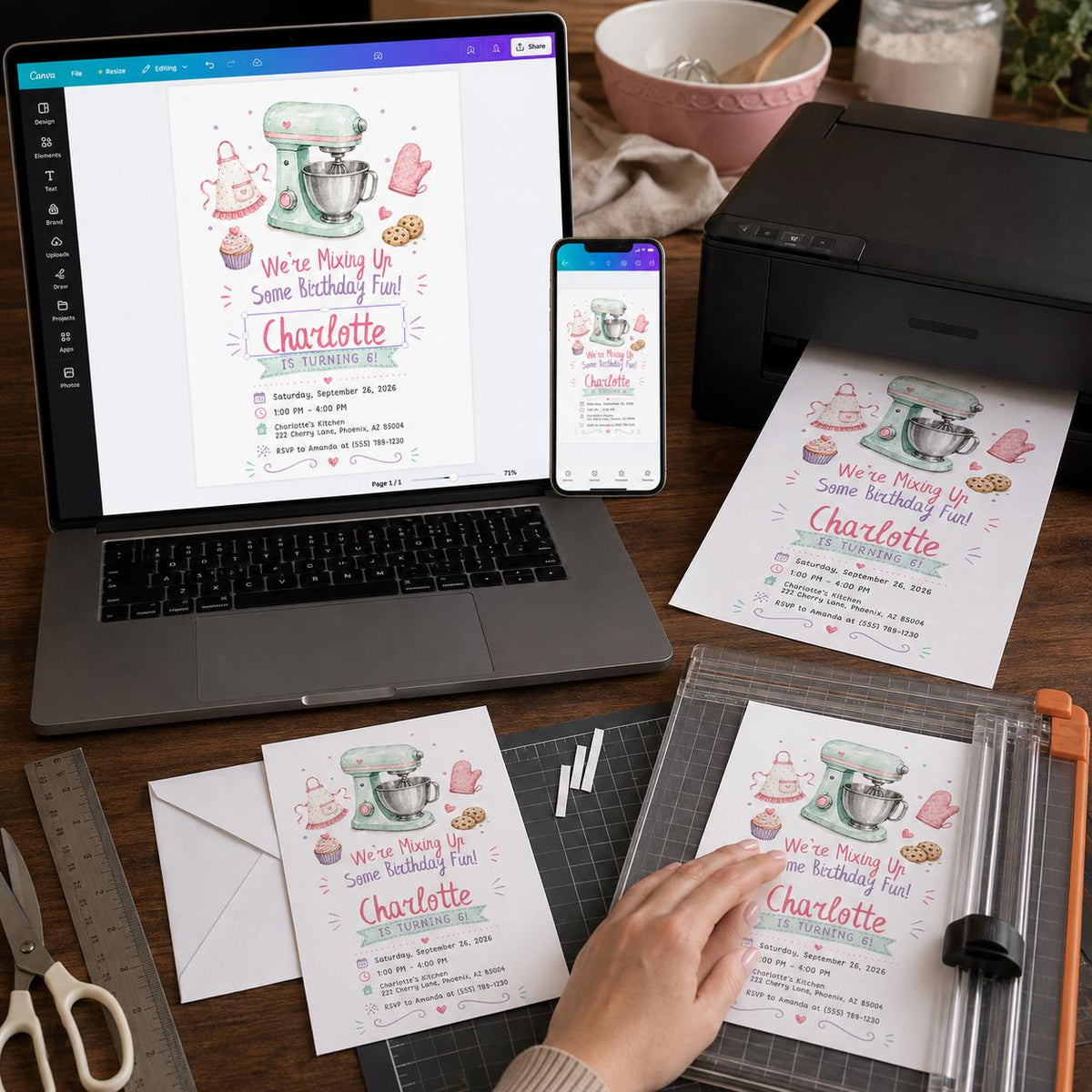 Pastel Baking 6th Birthday Invitation for Girl — digital invitation, instant download
