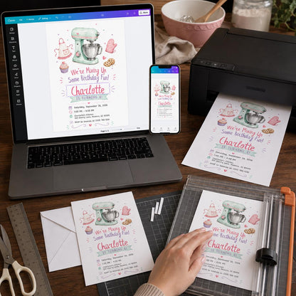 Pastel Baking 6th Birthday Invitation for Girl — digital invitation, instant download