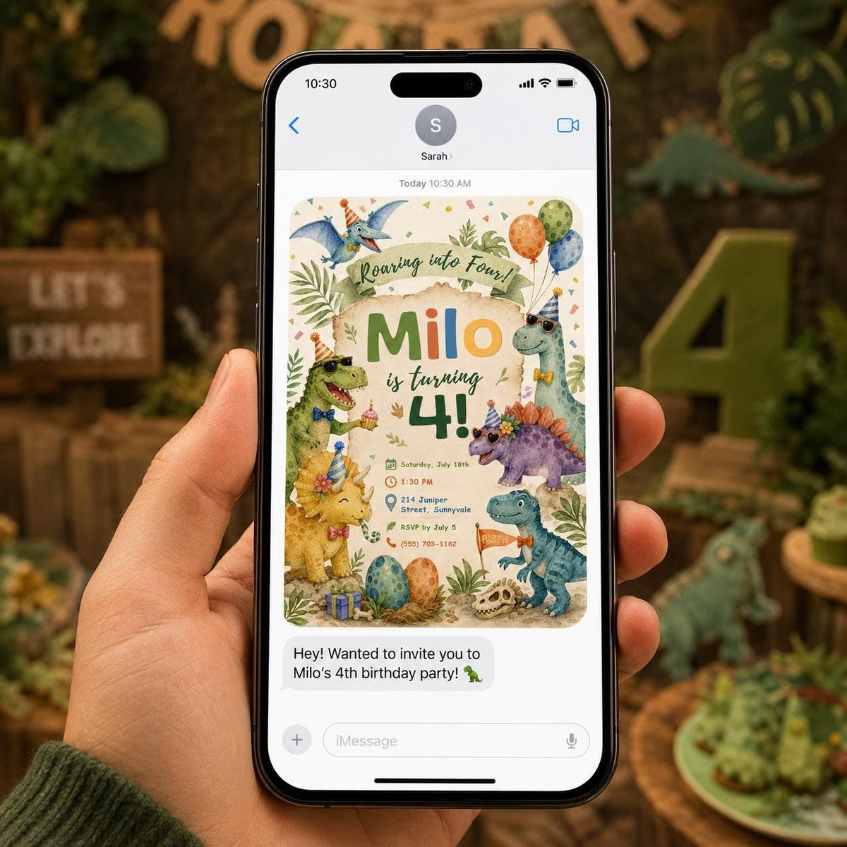 Pastel Dinosaur 4th Birthday Invitation — digital invitation, instant download
