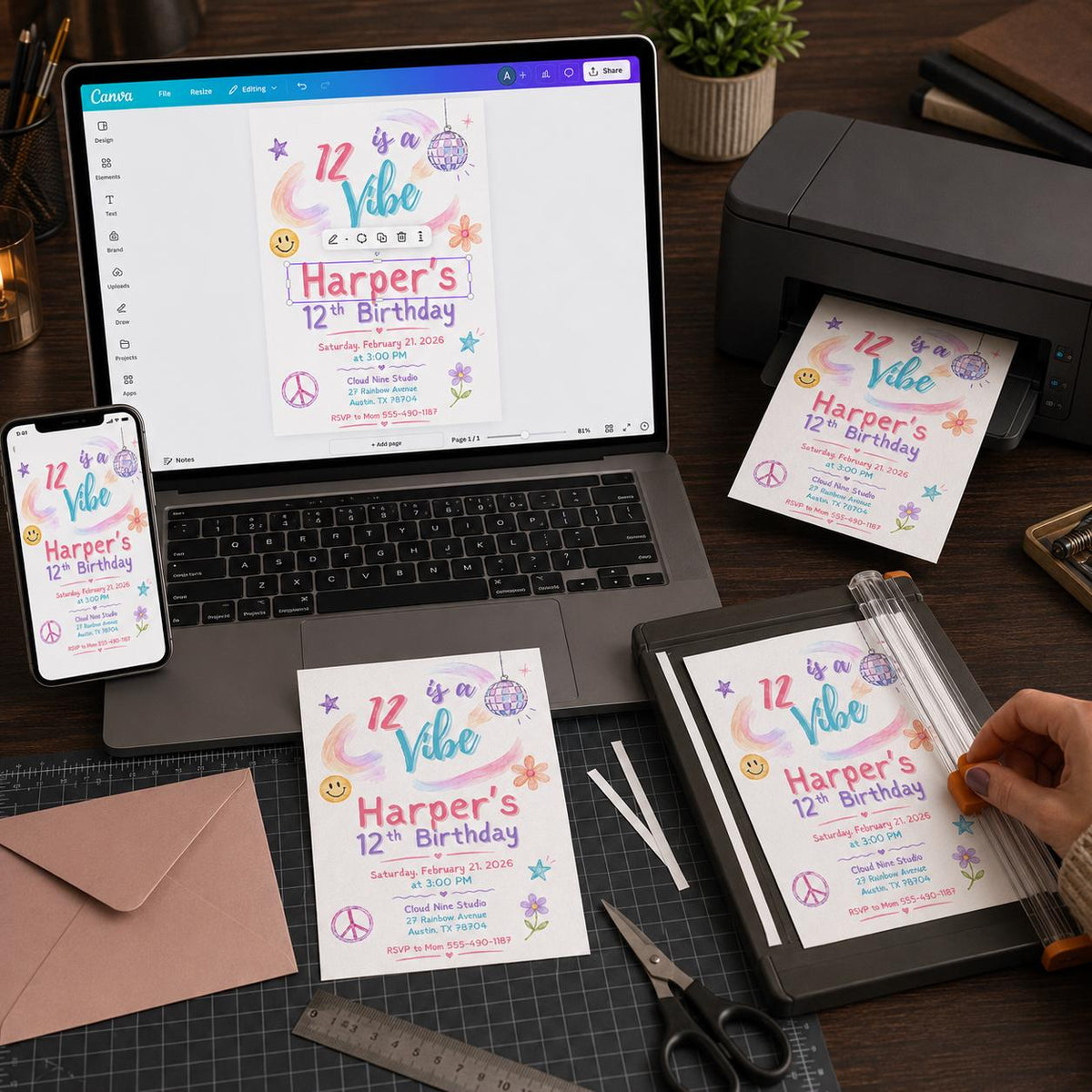 Pastel Disco 12th Birthday Invitation for Girls — invitation you personalize in Canva
