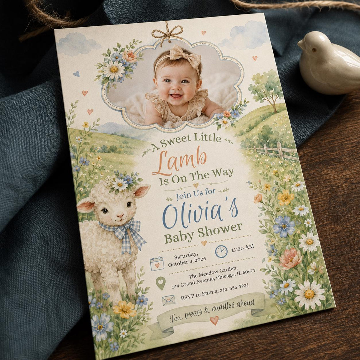 Pastel Floral Little Lamb Baby Shower Invitation for Girls — baby shower stationery by VoltBy