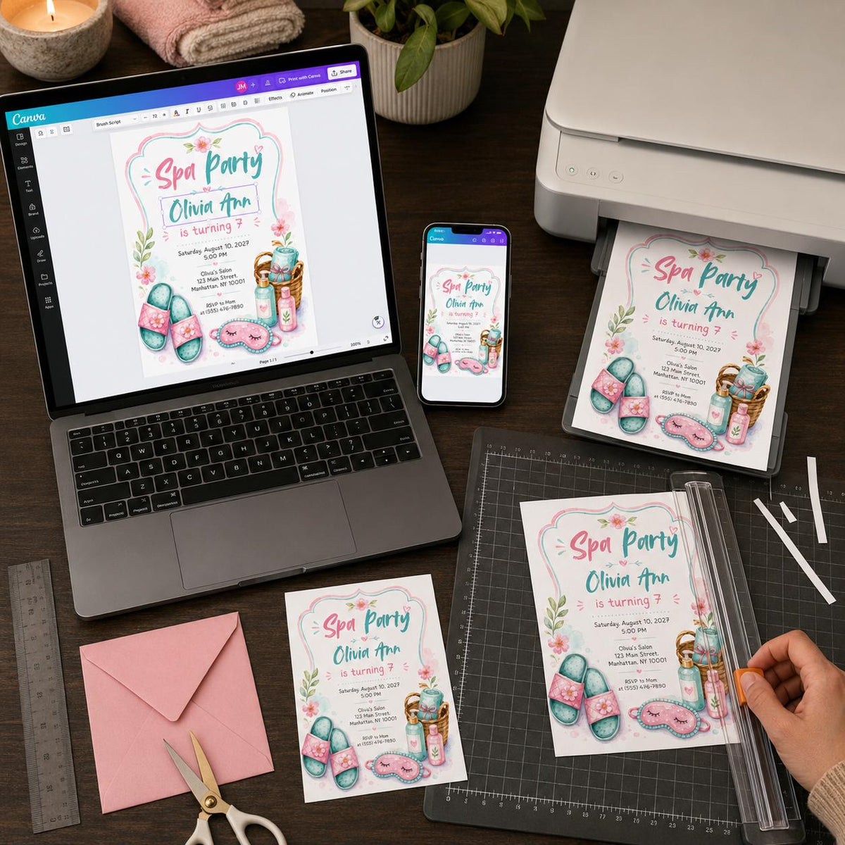 Pastel Girls Spa Party Invitation — digital invitation, instant download