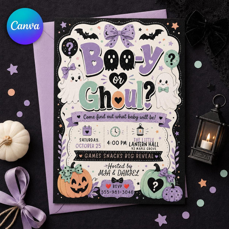 Pastel Halloween Gender Reveal Invitation