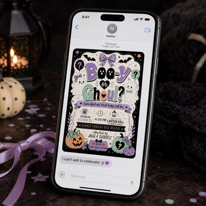 Pastel Halloween Gender Reveal Invitation — digital invitation, instant download