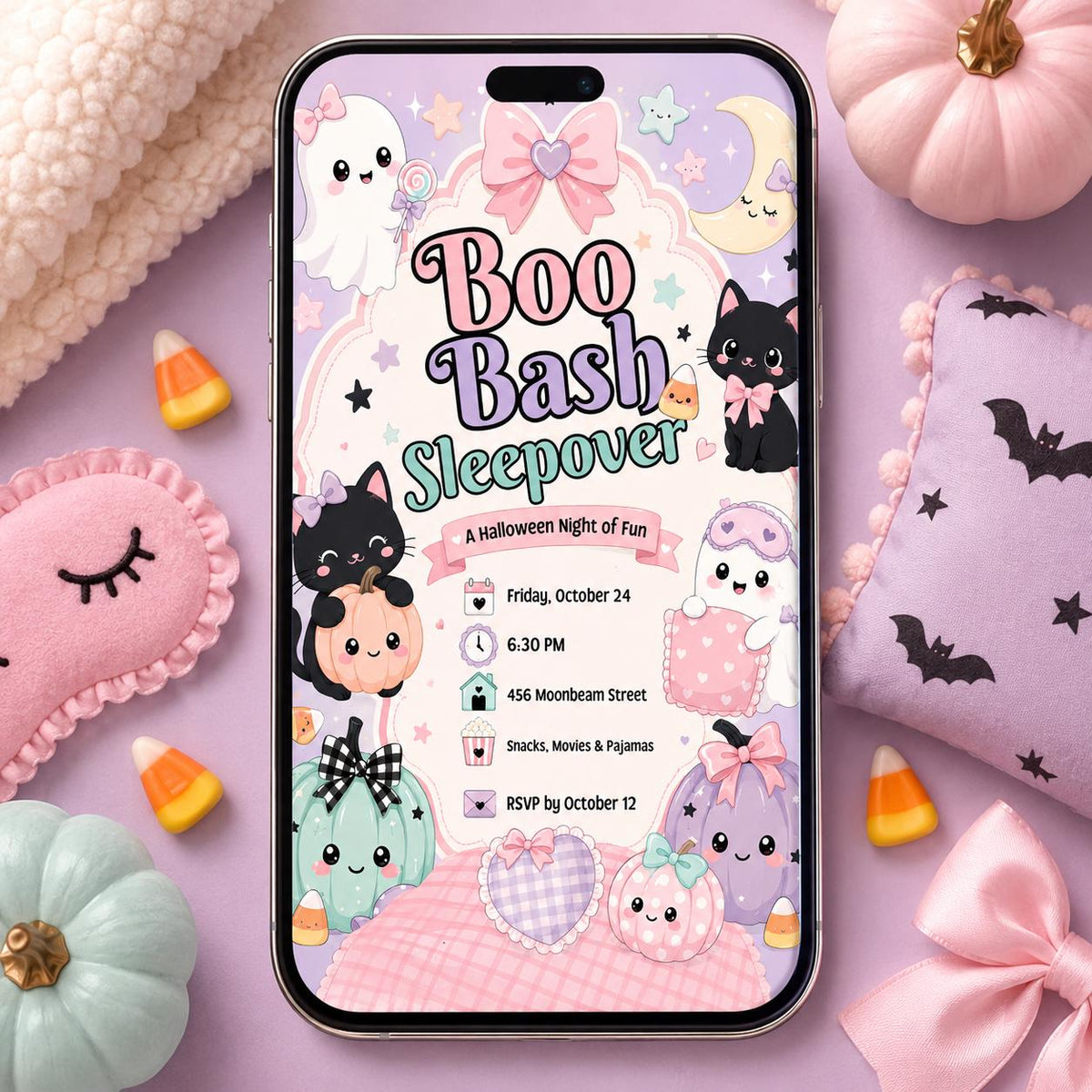 Pastel Halloween Sleepover Invitation for Girls — ghost design