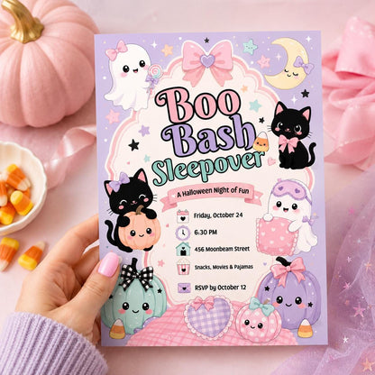 Pastel Halloween Sleepover Invitation for Girls — digital invitation, instant download