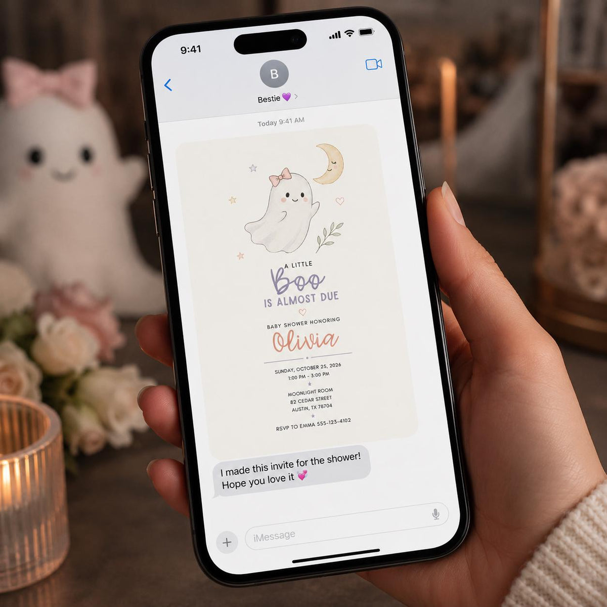 Pastel Little Boo Baby Shower Invitation for Girls — ghost design