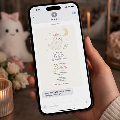 Pastel Little Boo Baby Shower Invitation for Girls — ghost design
