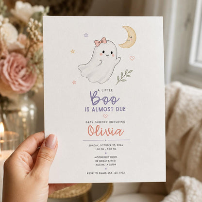 Pastel Little Boo Baby Shower Invitation for Girls — invitation you personalize in Canva