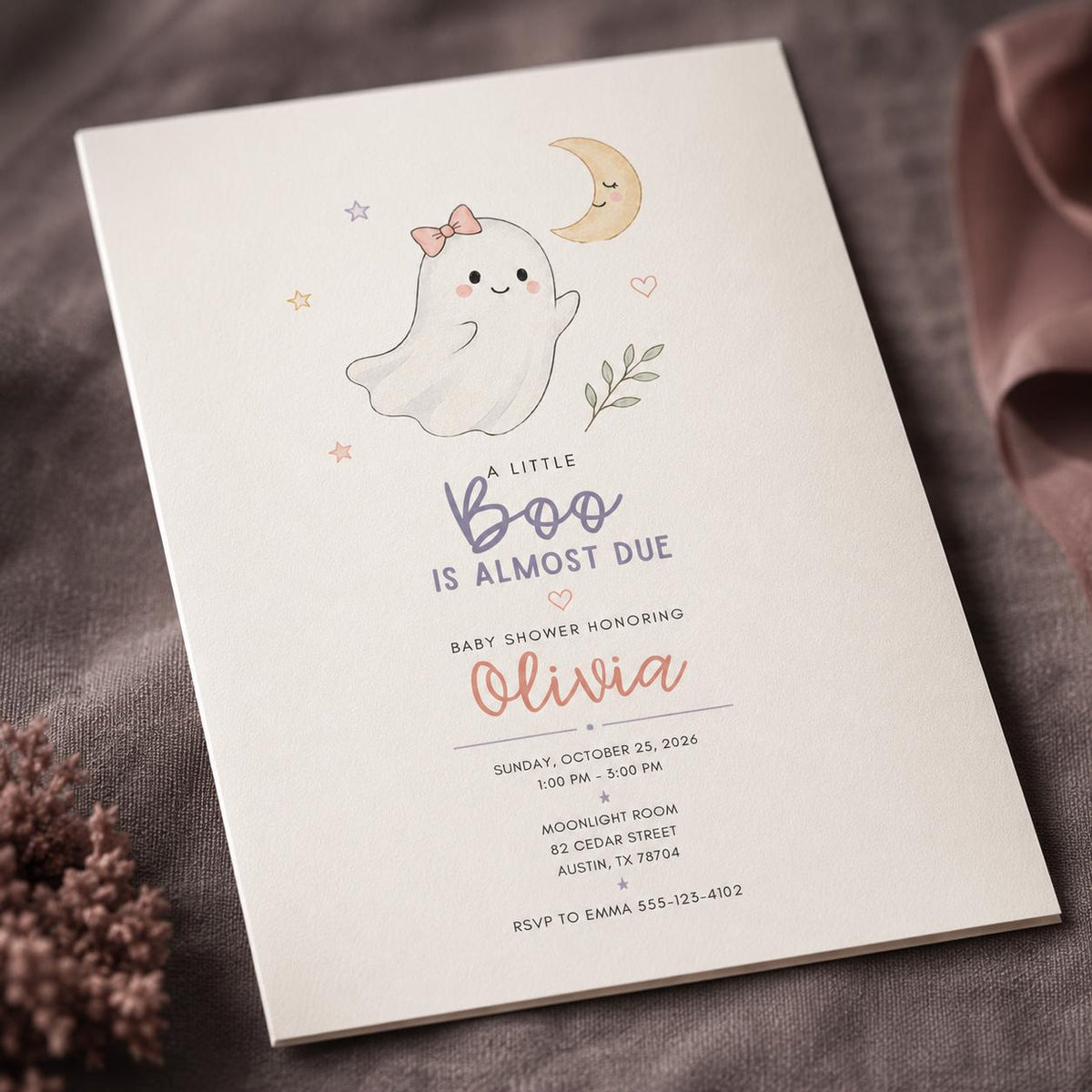Pastel Little Boo Baby Shower Invitation for Girls — digital invitation, instant download