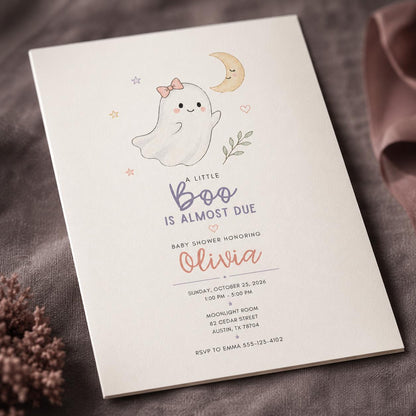 Pastel Little Boo Baby Shower Invitation for Girls — digital invitation, instant download