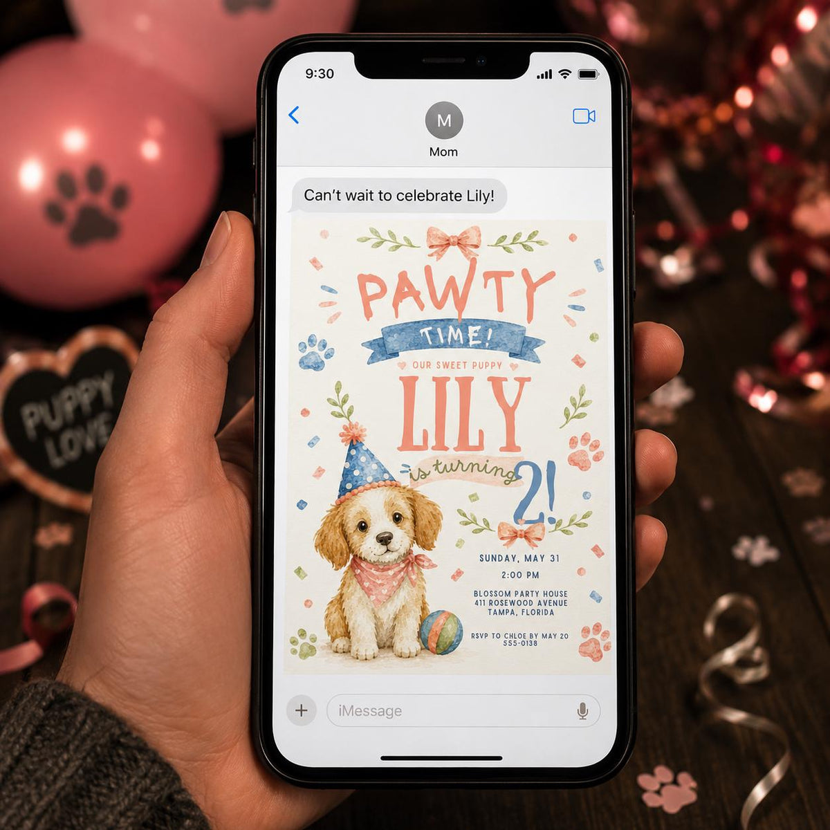 Pastel Puppy 2nd Birthday Invitation — invitation you personalize in Canva