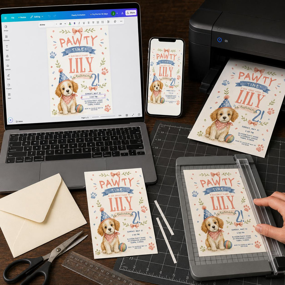 Pastel Puppy 2nd Birthday Invitation — digital invitation, instant download