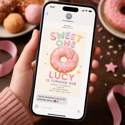 Pastel Sweet One First Birthday Invitation for Girls — donut design