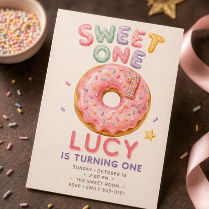 Pastel Sweet One First Birthday Invitation for Girls — digital invitation, instant download