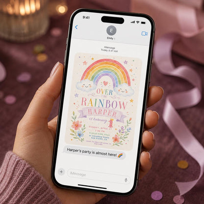 Pastel Watercolor Rainbow First Birthday Invitation for Girls — invitation you personalize in Canva