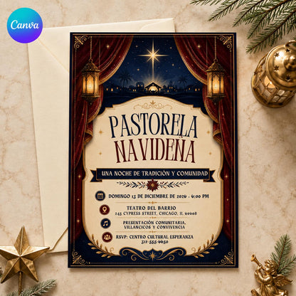 Pastorela Navideña Invitation — editable Canva template