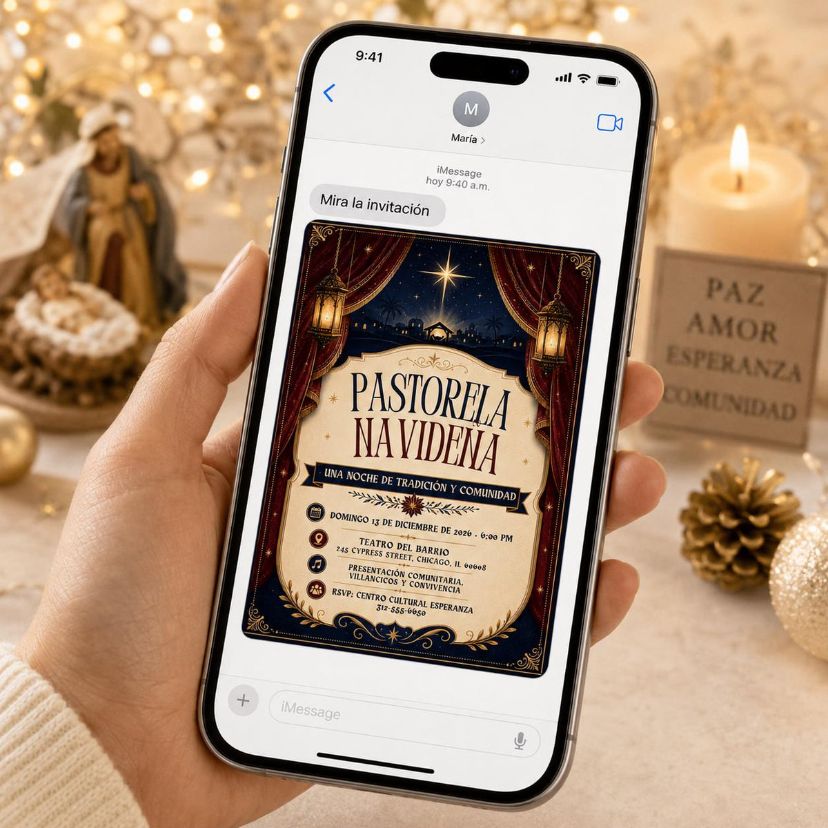 Pastorela Navideña Invitation — chapel design