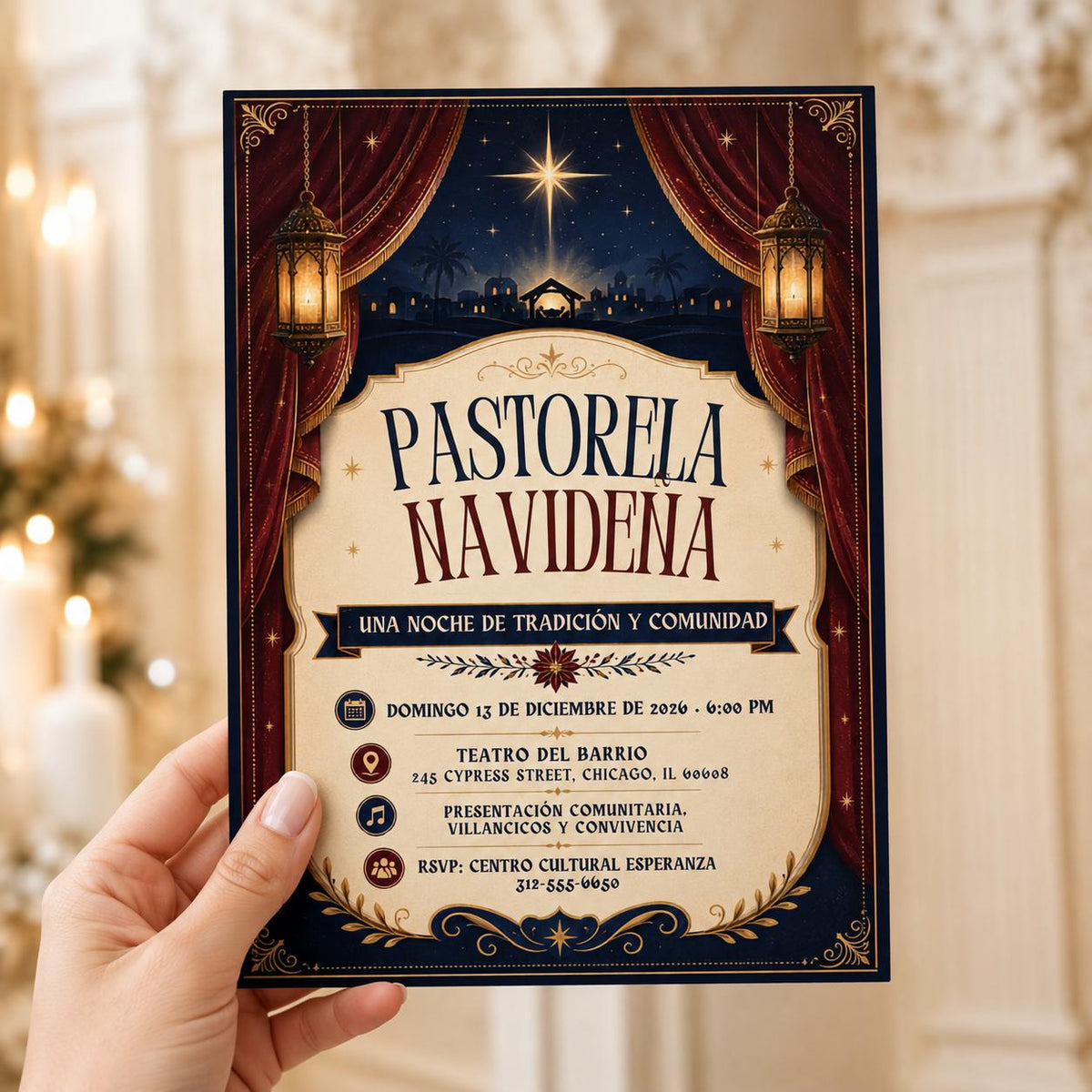 Pastorela Navideña Invitation — invitation you personalize in Canva