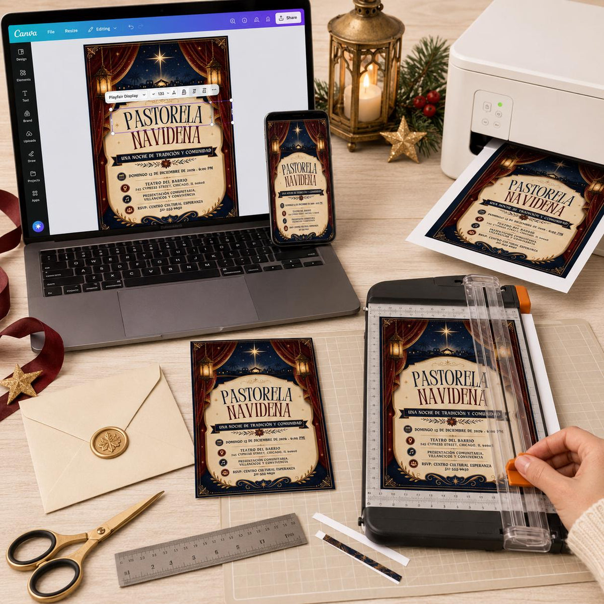 Pastorela Navideña Invitation — print-ready Christmas celebration design from VoltBy